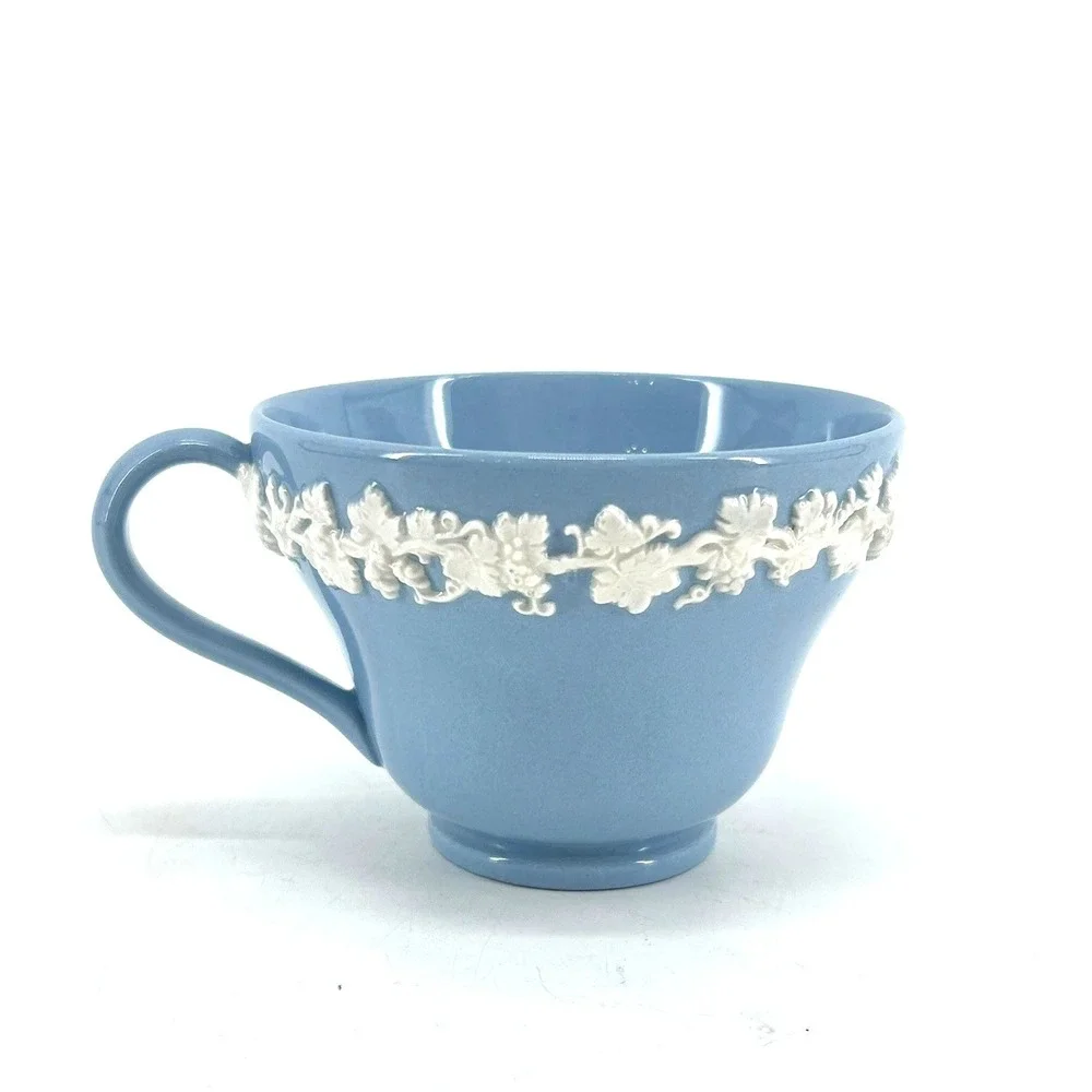 Wedgwood Etruria Queensware Blue Lavender Embossed Grapevine Smooth Edge Tea Cup